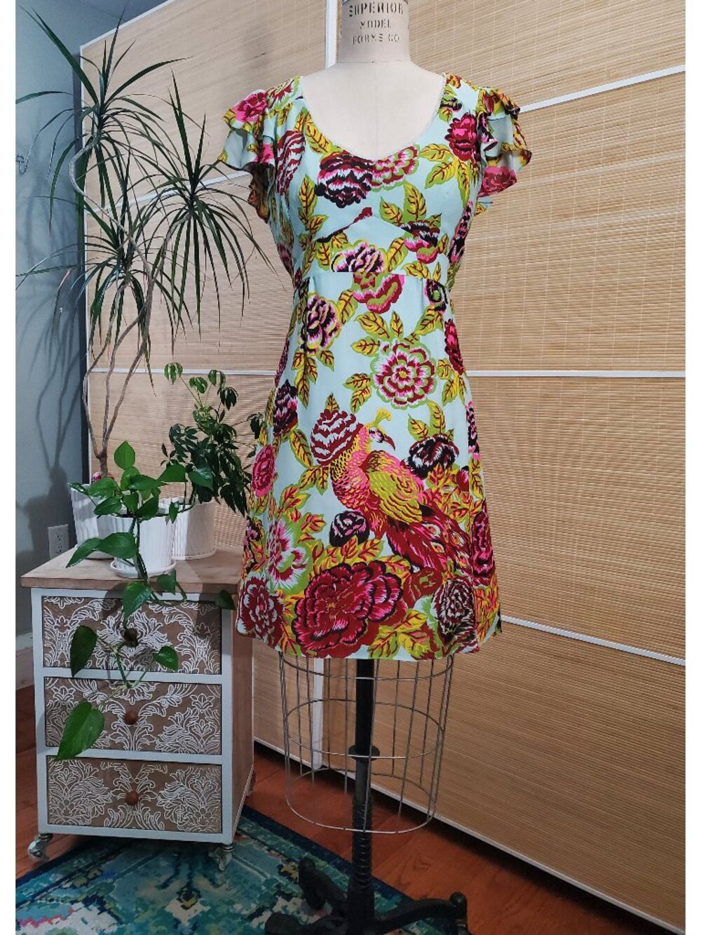 Pre-Loved Vintage Nanette Lepore Aqua Floral Cha Cha Mini Dress size 6